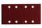 Un papier de verre rectangulaire rouge avec six trous répartis uniformément en deux rangées.