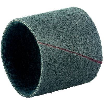 Un tambour de ponçage abrasif cylindrique avec une surface texturée gris-vert et une couture rouge visible, isolé sur un fond blanc.