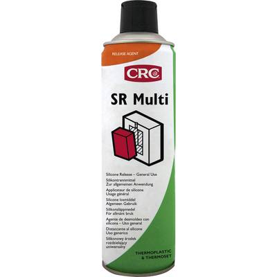Une bombe aérosol 'CRC SR Multi' avec un agent de démoulage sans silicone, adapté aux plastiques et aux matériaux thermoplastiques.