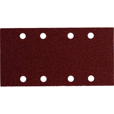Panneau rectangulaire texturé rouge avec huit trous circulaires blancs, quatre le long du haut et quatre le long du bas, ressemblant à une planche perforée.