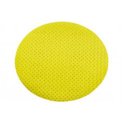 Éponge jaune, ronde avec de petits trous.