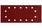 Papier de verre rectangulaire rouge avec des trous blancs disposés de manière ovale.