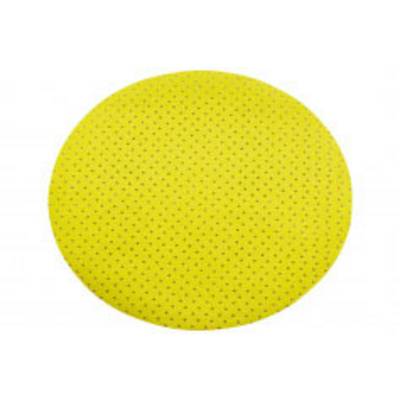 Un disque de ponçage jaune, rond, avec de petits motifs de trous, utilisé pour le ponçage de surface.