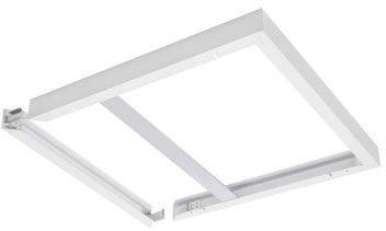 Un cadre blanc carré au design ouvert, conçu pour une installation au plafond. Adapté pour les lampes fluorescentes ou les luminaires LED.