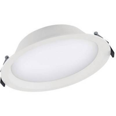 Plafonnier LED rond en blanc, vue latérale. Idéal pour un éclairage moderne d'intérieur. Économe en énergie et au design épuré.