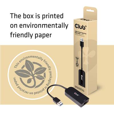 Un emballage d'adaptateur USB-C vers HDMI avec une indication sur le papier écologique. À gauche, un symbole de recyclage avec des feuilles est représenté.