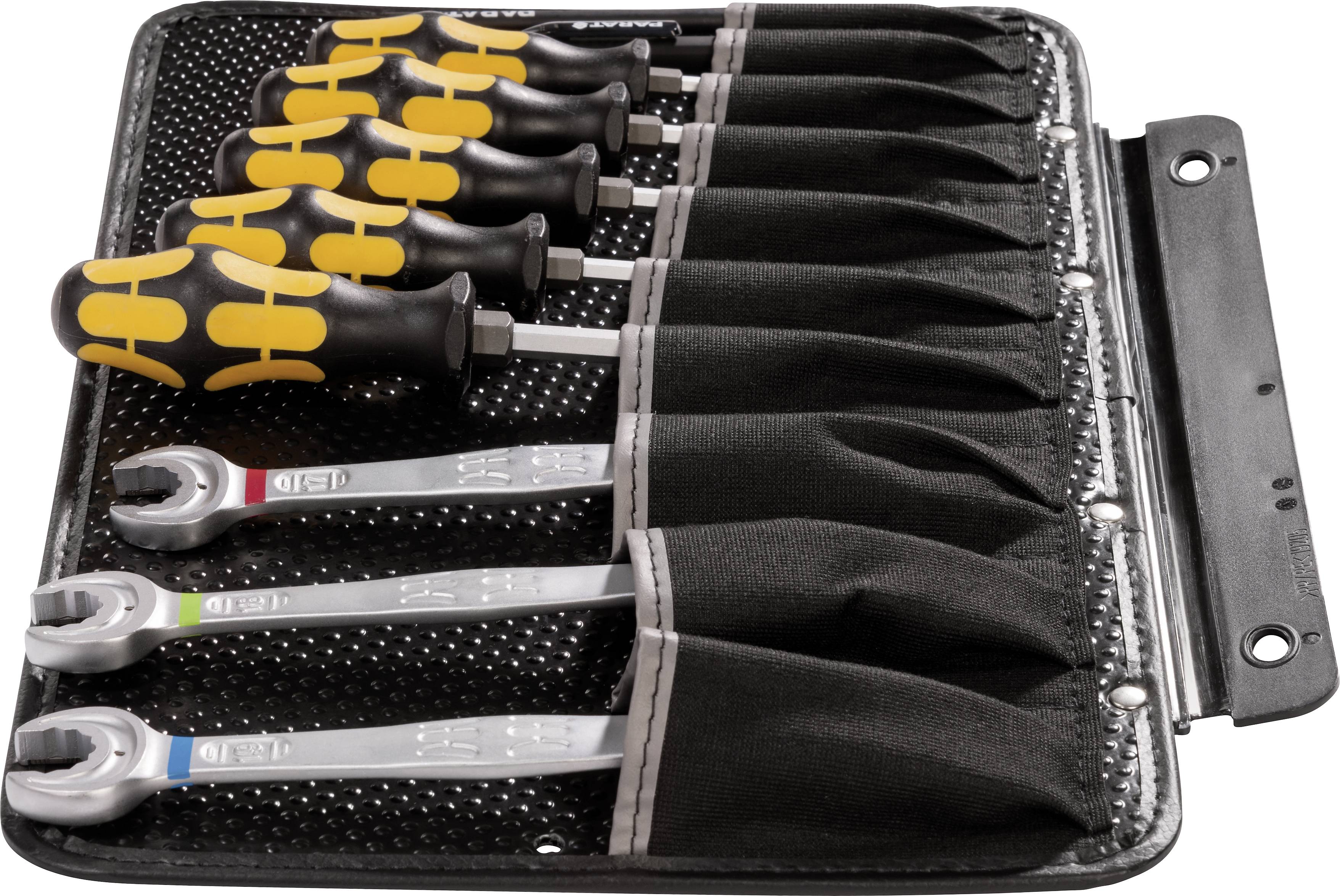Un ensemble d'outils comprenant cinq tournevis et cinq clés polygonales dans un étui noir.