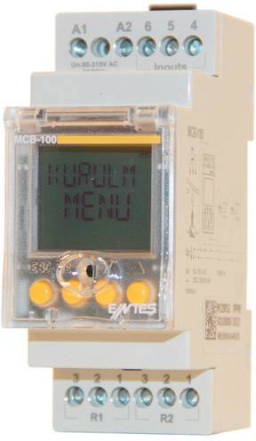 Un boîtier électronique de commande avec un affichage numérique indiquant « KORULM MENU ». Plusieurs connexions sont visibles en haut et en bas de l'appareil.