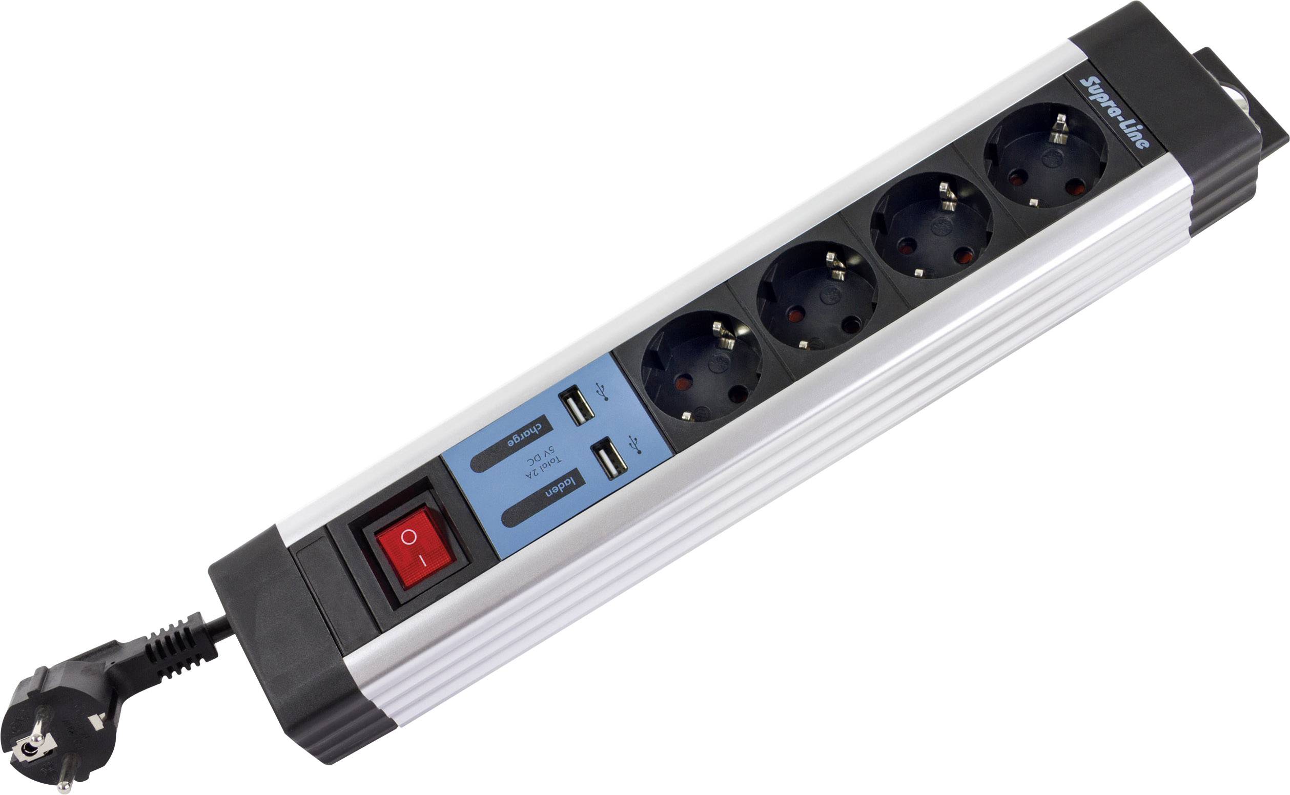 Bloc multiprise avec interrupteur REV 0014438713 x4 argent, noir contact de protection 1 pc(s)