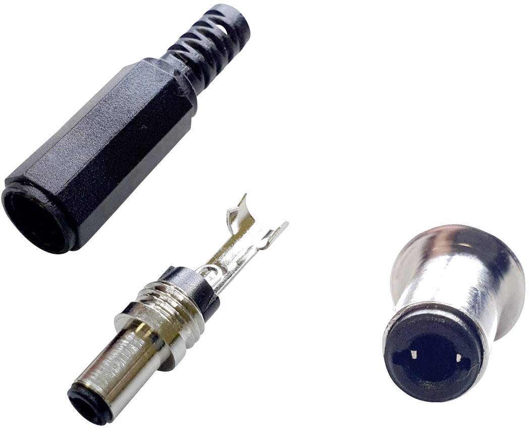 Trois éléments de connexion : Pièce en plastique noir, partie médiane métallique avec connexion, embout argenté. Adapté pour les connexions électriques.