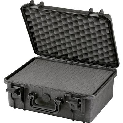 Valise de protection noire, ouverte, avec garniture en mousse pour le transport sécurisé d'objets délicats.