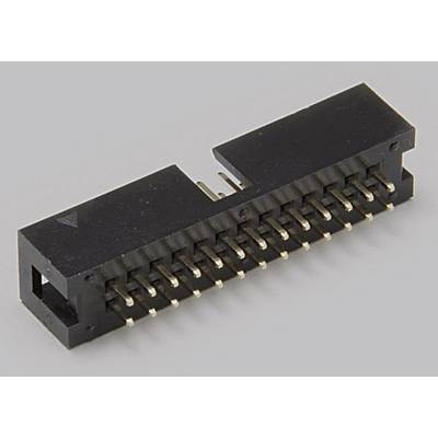 'Connecteur électrique noir, rectangulaire, avec plusieurs broches métalliques pour appareils électroniques, sur fond gris.'