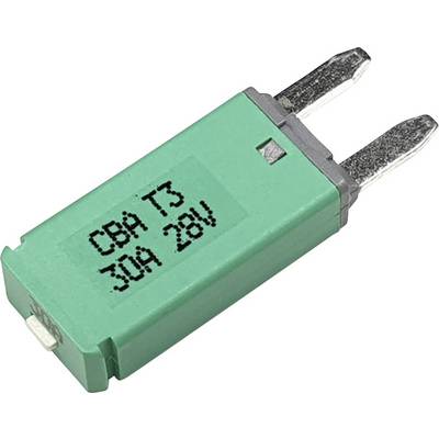 Fusible plat automobile vert 30A avec l'inscription 'CBA T3 30A 28V'.
