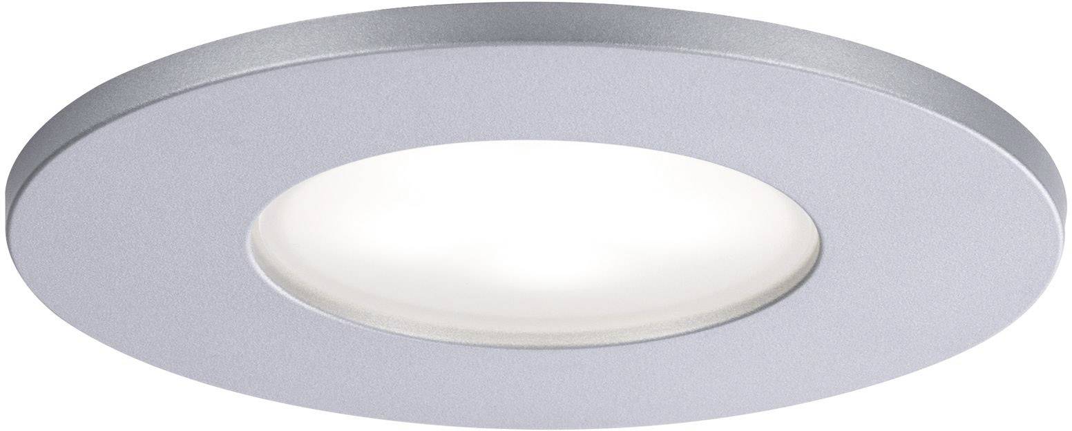 Une lampe de plafond LED ronde argentée au design plat, avec une zone centrale lumineuse. Elle est destinée à l'éclairage d'une pièce.