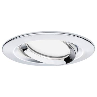 Un plafonnier chromé rond à anneau orientable pour un éclairage directionnel précis.