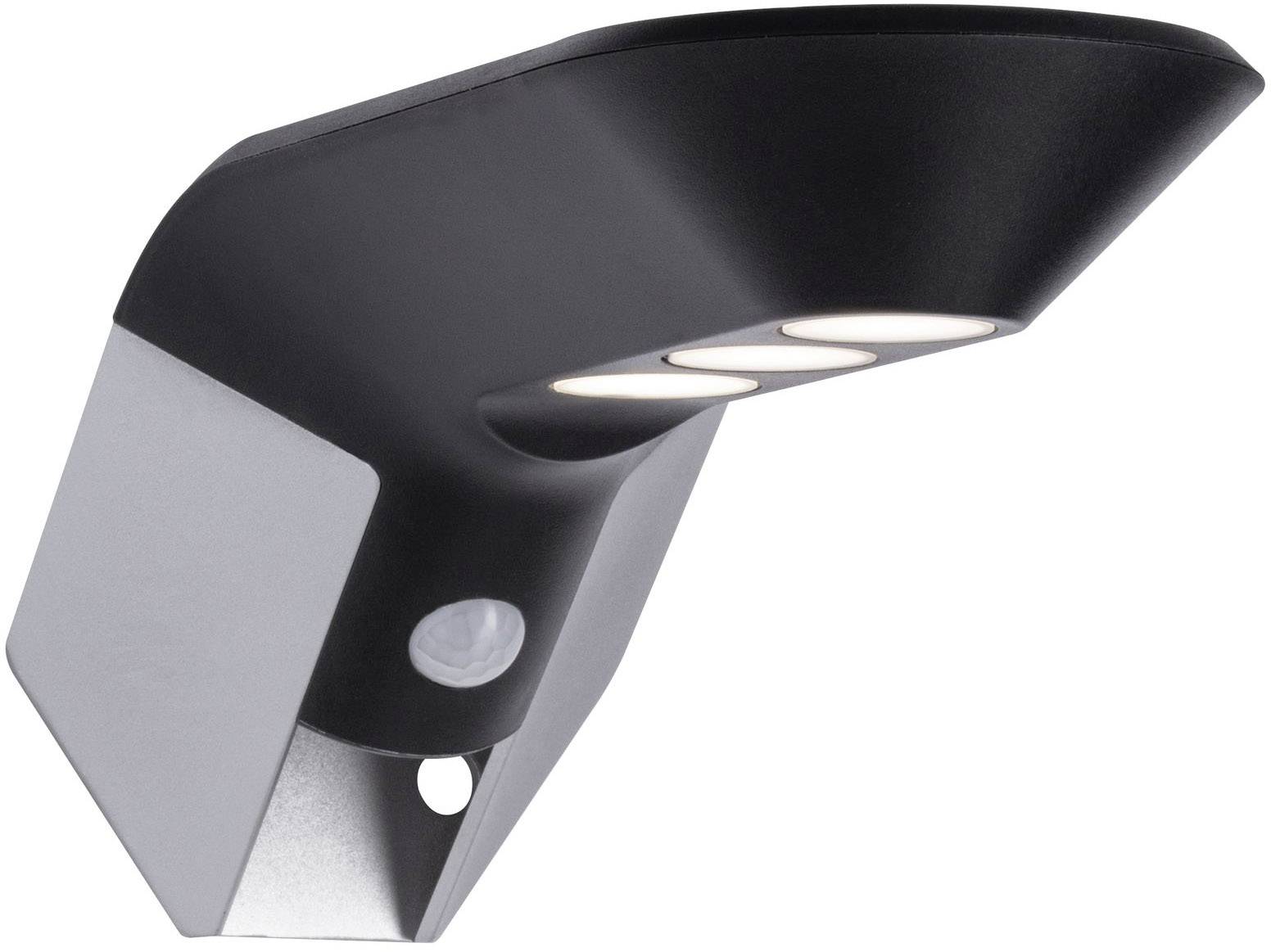 Applique murale extérieure LED noire, design moderne, avec détecteur de mouvement intégré pour un éclairage économe en énergie.