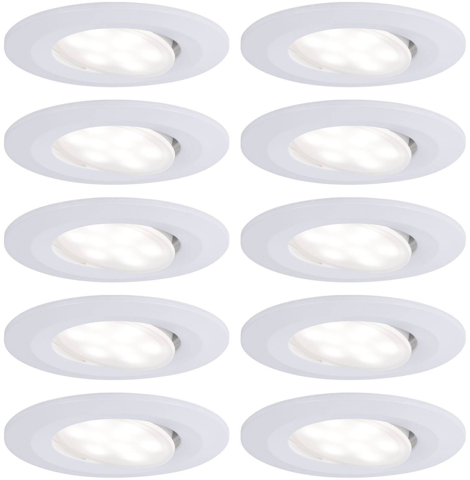 Neuf luminaires encastrés blancs, disposés en trois rangées, présentent des LED diffusantes de même taille dans un design moderne.