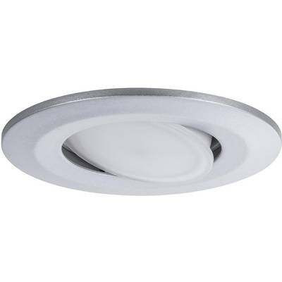 Plafonnier avec un cadre rond de couleur argentée et un corps lumineux blanc légèrement bombé. Design moderne pour intérieurs.