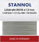 Fil à souder Stannol HS10 TC alliage Sn99Cu1 avec 2,5 % de fondant, 1,0 mm de diamètre, enroulé sur une carte, 6g.