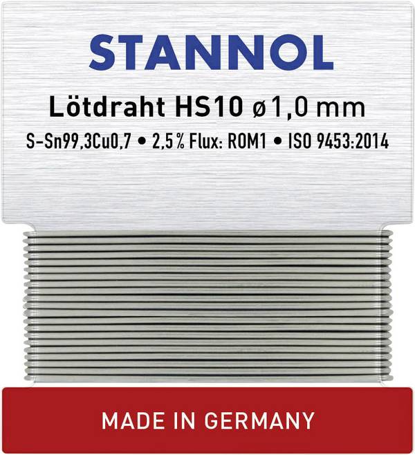 Stannol HS10 Étain à souder sans plomb sans plomb Sn99,3Cu0,7 ROM1 6 g 1 mm