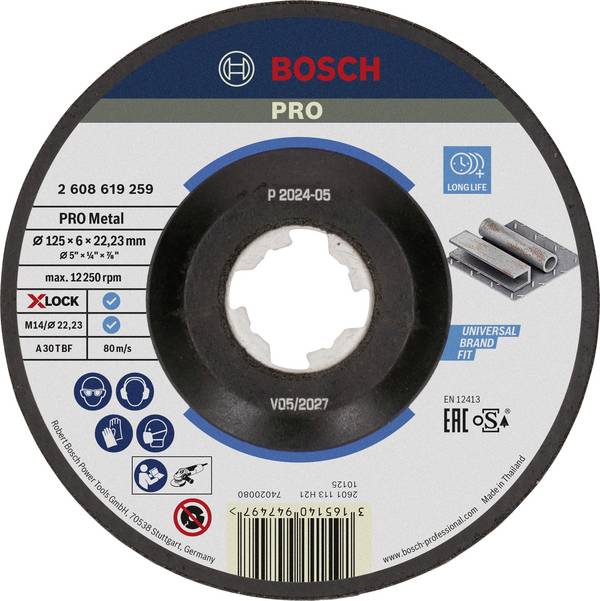 Bosch Accessories 2608619259 X-LOCK Schruppscheibe 125x6mm Expert for Metal gekröpft VE10 Disque à ébarber à moyeu déporté Diamètre 125 mm Ø de perçage 22.23 mm  1 pc(s)