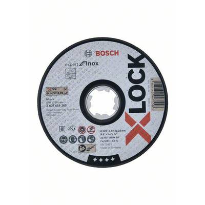 'Disque avec système X-LOCK de Bosch pour acier inoxydable. Diamètre : 125 mm, Épaisseur : 1,6 mm, Alésage : 22,23 mm. Fabriqué en Allemagne.'