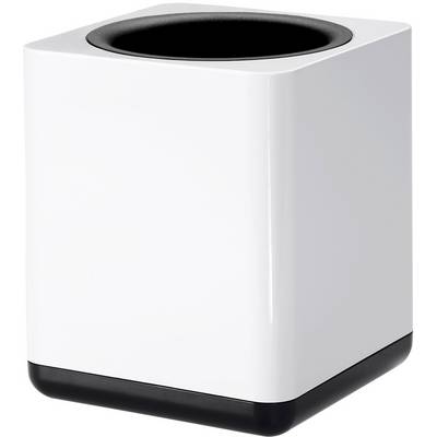 Récipient blanc rectangulaire avec une ouverture et un fond noirs, probablement une poubelle ou un conteneur pour petits objets.