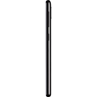 Vue latérale d'un smartphone moderne avec un boîtier noir brillant et des touches latérales.