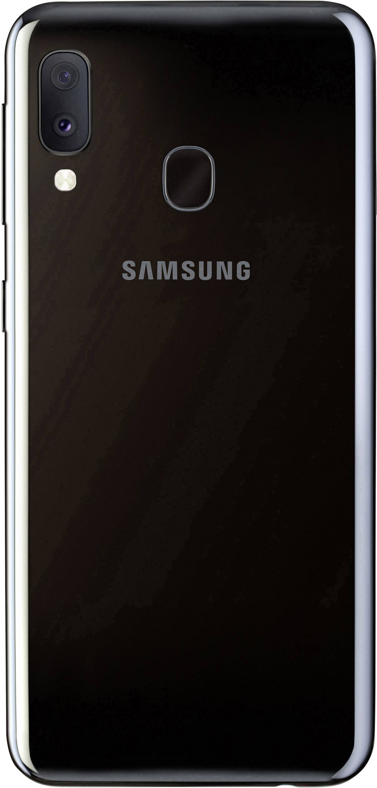 Smartphone noir vu de dos, avec double caméra en haut à gauche et capteur d'empreinte digitale au centre.