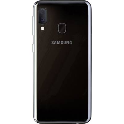 Smartphone noir vu de dos, avec double caméra en haut à gauche et capteur d'empreinte digitale au centre.