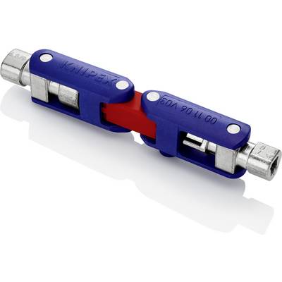Clé à double embout Knipex avec boîtier bleu et rouge et extrémités argentées, utilisée pour le chauffage, la ventilation et les applications sanitaires.