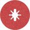 Un disque de ponçage rouge avec un trou central en forme d'étoile servant à la fixation sur un outil de meulage.