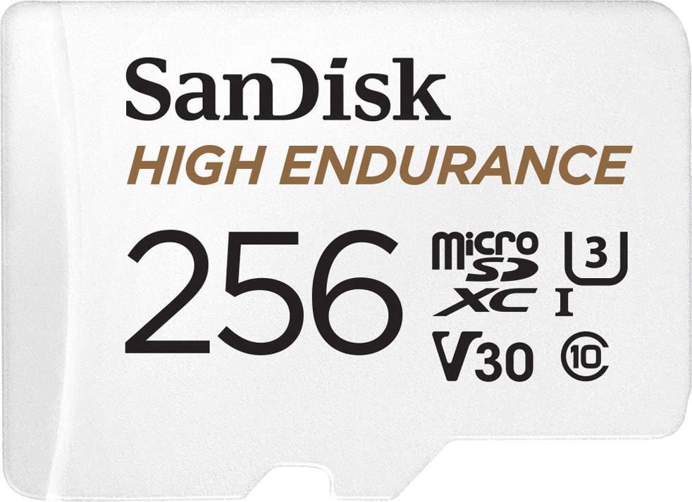 Carte mémoire SanDisk 'HAUTE ENDURANCE' 256 Go, adaptée aux appareils de vidéosurveillance, microSDXC, Classe 10, UHS-I, V30.