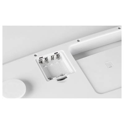 Un couvercle de batterie ouvert d'un appareil électronique avec des supports de piles vides et des ressorts visibles.