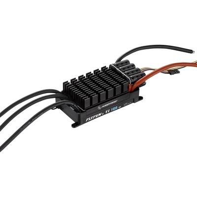 Un régulateur électronique (ESC) de Hobbywing avec ailettes de refroidissement et plusieurs câbles, utilisé pour commander les moteurs électriques dans les véhicules télécommandés.