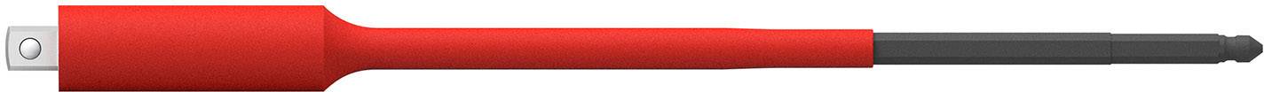 Embout de tournevis rouge avec tige grise, adapté pour les outils électriques.