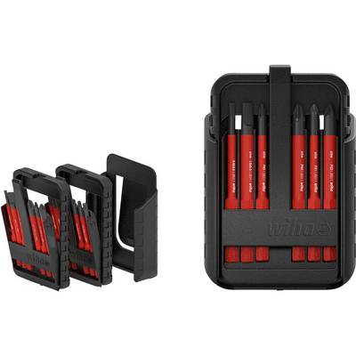 Coffret de tournevis avec porte-embouts noir et manche rouge. Contient plusieurs embouts pour différents types de vis. Idéal pour les bricoleurs.
