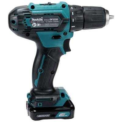 Visseuse sans fil bleue et noire, modèle doté d'une poignée ergonomique, avec éclairage LED et batterie interchangeable, idéale pour les travaux de bricolage.