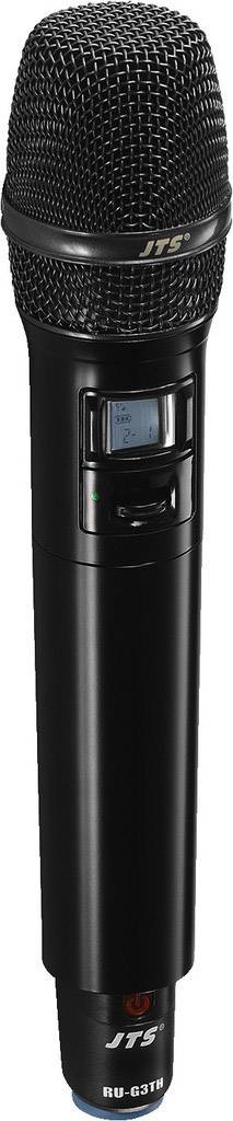 Microphone sans fil noir avec écran numérique et commandes sur la face avant.