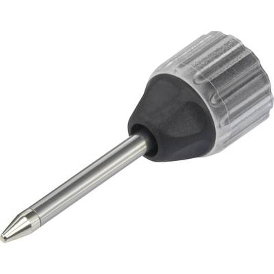 Pointe d'outil avec poignée tournante striée et aiguille métallique ; utilisée pour une application précise dans des travaux techniques ou artisanaux.