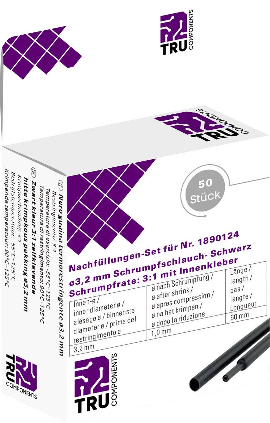 TRU COMPONENTS T1807CA006C Gaine thermorétractable avec colle noir 3.20 mm 1 mm Taux de retreint:3:1 50 pc(s)-0