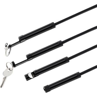 Quatre cadenas de vélo noirs, chacun avec sa propre clé. Les cadenas sont allongés et possèdent des mécanismes de verrouillage différents.