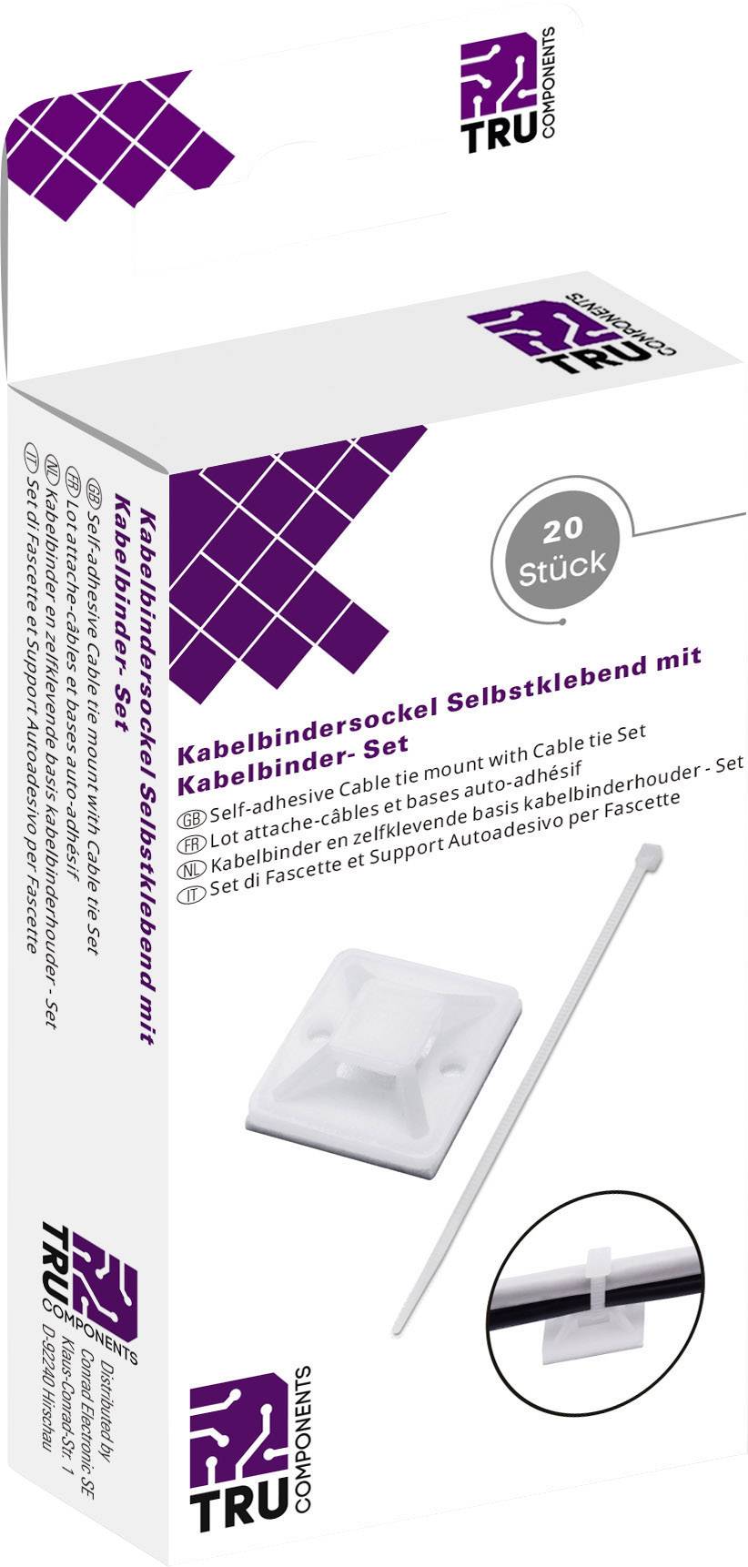 Lot de 20 supports adhésifs pour attaches de câbles, idéal pour la gestion des câbles. Comprend des supports et des attaches pour une fixation facile sur différentes surfaces.