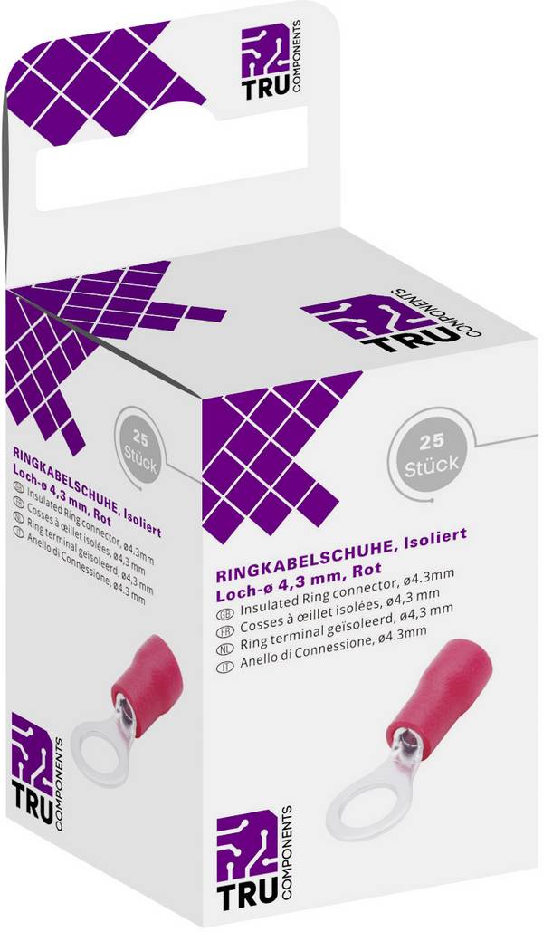 TRU COMPONENTS T1904C059 Cosse à oeillet Section max.=1.50 mm² Ø du trou=4.30 mm partiellement isolé rouge 25 pc(s)