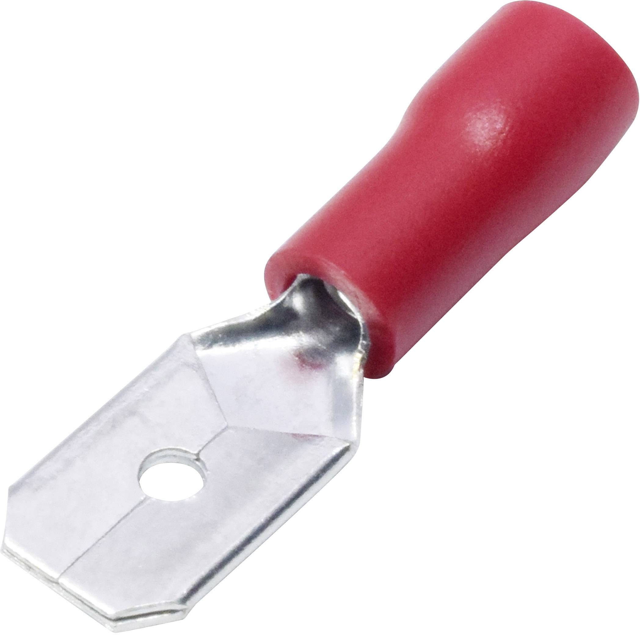 Cosse de câble à fiche plate rouge, à embout métallique avec trou, pour connexions électriques.