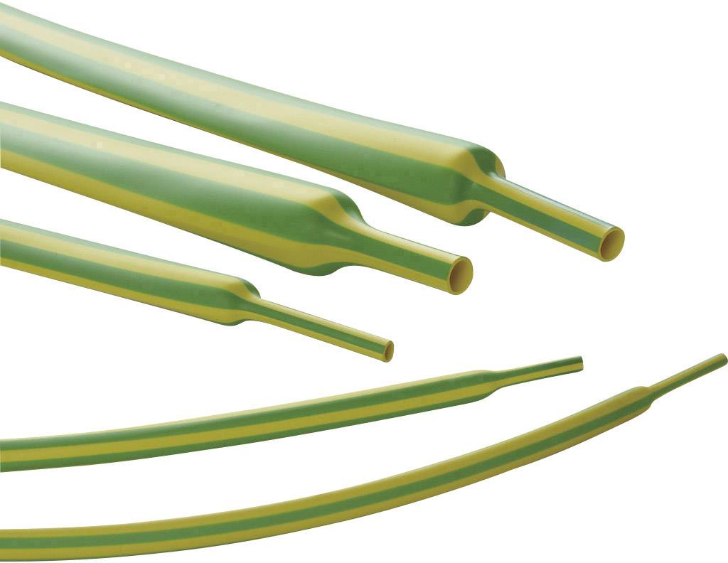 Plusieurs gaines thermorétractables vert et jaune de différentes tailles sont disposées côte à côte. Elles servent à isoler les connexions électriques.