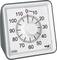 Minuterie de cuisine analogique avec bouton rotatif, indiquant 60 minutes. Chiffres de 0 à 120 autour du cadran.
