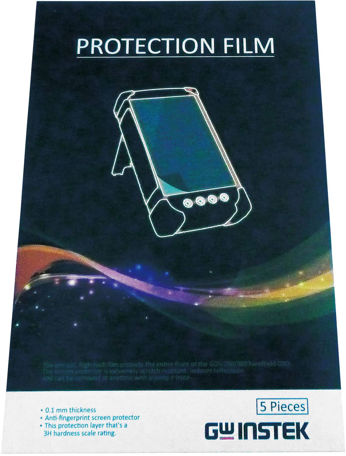 L'emballage indique 'Protection Film' pour un appareil mobile. Contient 5 pièces, épaisseur de 0,1 mm, antibactérien, avec un degré de dureté 3H.