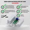 'Contacteur Reed SHT 3001 NO' avec aimant pour applications universelles, 4 plaques de distance, raccordement à bornes, 'Fabriqué en Allemagne'.
