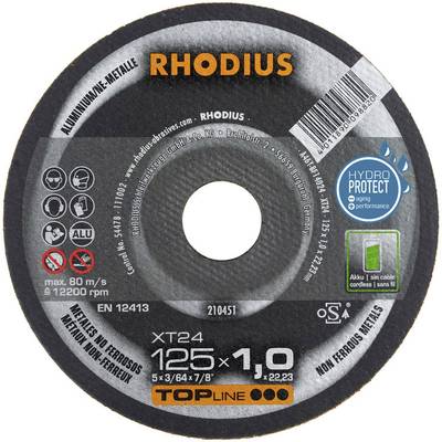 Disque à tronçonner de marque 'Rhodius', modèle XT24, pour l'usinage des métaux. Diamètre 125 mm, épaisseur 1 mm, vitesse max. 80 m/s.